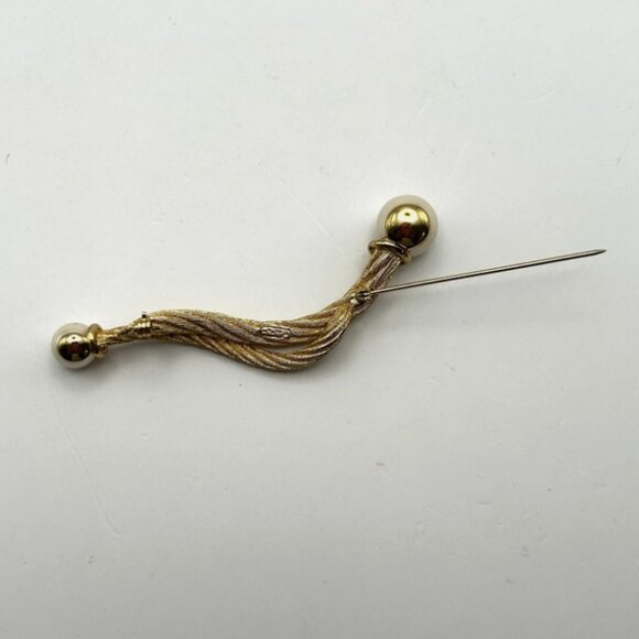 CHRISTIAN DIOR Twisted Rope Faux Pearl Brooch 3.5” Bar Pin 1960s Signed - Picture 6 of 10